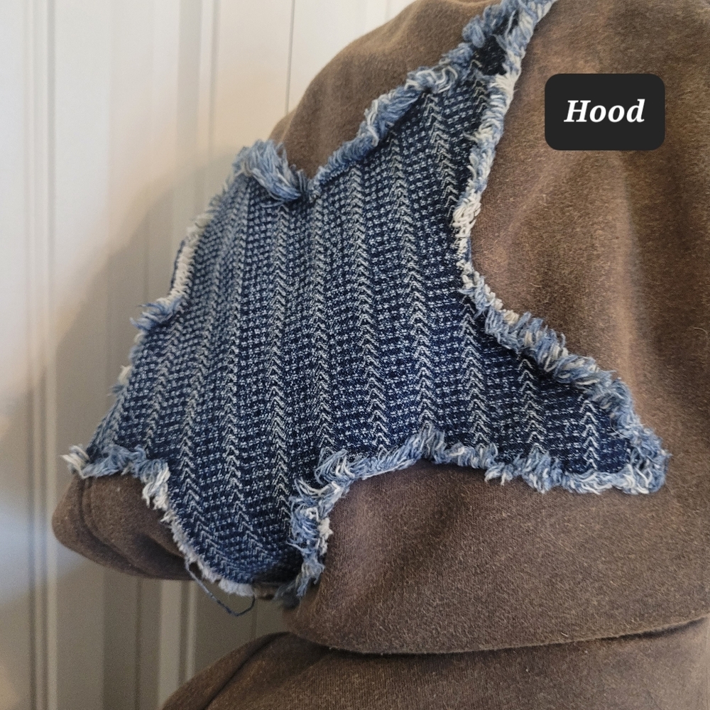 OLI & HALI Hoodie w/Denim Star Patchwork, EUC, S(Overszd), Cute+Comfy🤎🩶💙 - Picture 16 of 16